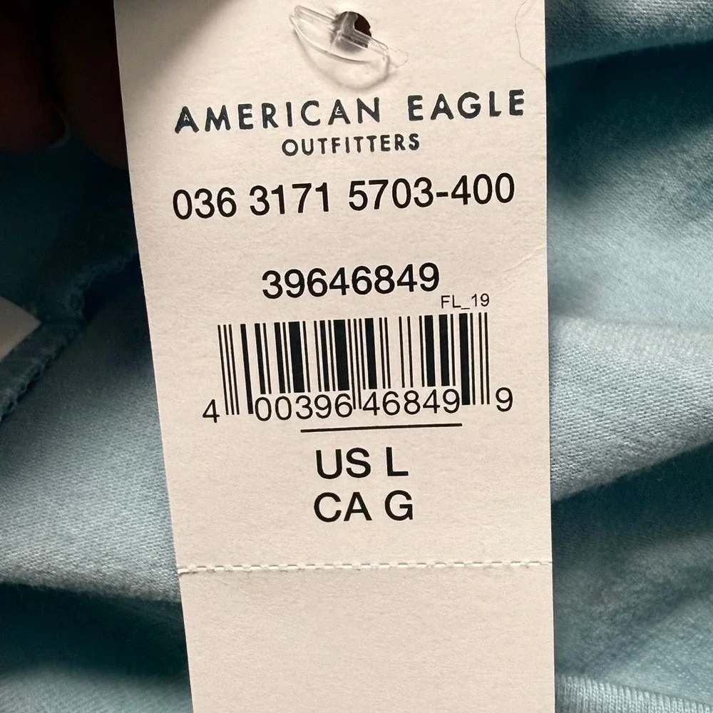 American Eagle Halter Crop Top Women L Blue NEW O-Ring Ruched Tie Front 5703-400